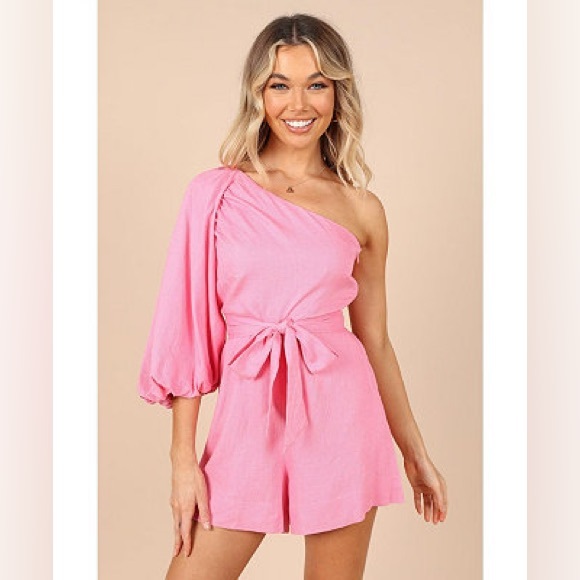PETAL + PUP hot pink Krisa one shoulder linen romper SMALL NEW - Picture 1 of 6